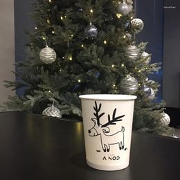 Disposable Cups Straws 100pcs Net Red Coffee Cup 250ml Milk Tea Juice Drinking Party Creative Elk Christmas Favors Thick Paper