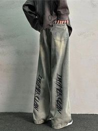 Men's Pants American High Street Men And Women Hip-hop Personality Letter Printed Straight Leg Jeans Spring Trend Loose Casual