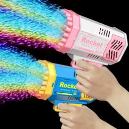 Gun Toys 40 Hole Electric Rocket Bubble Gun Toy Bubble Machine Automatic Soap Hair Dryer with Light Summer Outdoor Party Games Childrens Gifts T240513