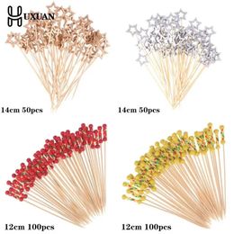 50100Pcs Star Disposable Bamboo Skewers Food Cocktail Picks Buffet Fruit Cupcake Fork Sticks Party Table Decoration Supplies 240422