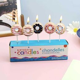 5Pcs Candles 1Set Cartoon Cake Candles Mothers Day Gift Donuts Happy Birthday Childrens Party Decorations Romantic Cake plug-in Accessories
