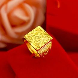 Gold shop with 999 gold ring mens fortune adjustable 5D real gold ring smooth sailing domineering male ring 240511
