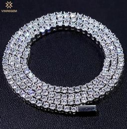 Chains Vinregem Hip Hop Rock 925 Sterling Silver Created Moissanite Gemstone Unisex Tennis Chain Necklace Fine Jewellery Birthday Gi4300647