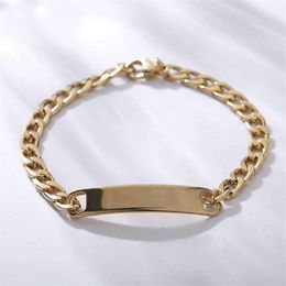 Personalized Blank Bar Bracelet Gold Plated Bar Cuban Chain Bracelet Suitable for Laser Engraved Jewelry