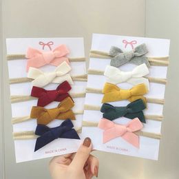 Hair Accessories 5Pcs/Lot Cute Bowknot Headband for Girls Turban Solid Newborn Headbands Elastic Hair Bands Soft Nylon Kids Baby Hair Accessories