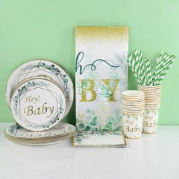 Disposable Dinnerware Baby Tableware Set Tablecloth Plates Straw Cup Gender Reveal Birthday Party Shower Favourite Decoration