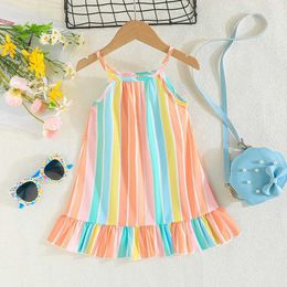 Flickans klänningar klänning för barn 1-4 år gammal födelsedag Rainbow Stripes Söta Suspender Princess Dresses Ootd för Girll2405