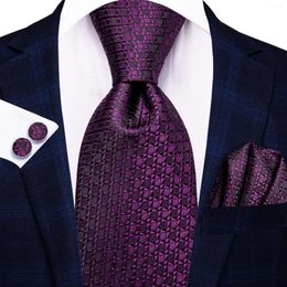 Bow Ties Hi-Tie Dark Purple Pliad Designer Elegant Men Tie Jacquard Necktie Accessory Cravat Wedding Business Party Hanky Cufflink