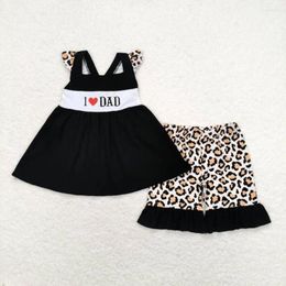 Clothing Sets Baby Girls Outfits Summer Toddlers Wholesale Boutique Short Sleeves Top Shorts I Love Dad Leopard Kid Clothes