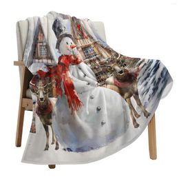 Blankets Christmas Snowman Elk Vintage Farm Throw Blanket Soft Plush Warm Sofa Holiday Gifts