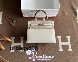 Handbag Keliys Genuine Leather 7A bag 25cm white gold brown dreamy pink Epsom cowhide silver buckle three Colour blocks