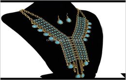 Bohemian Golden Gold Plated Chain Resins Beads Crystal Necklace Earring Sets Womens Wedding Gift Zovq5 Necklaces Rl1Gm4366958