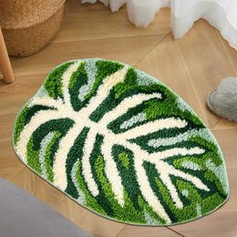 Carpet Bathroom waterproof mat leaf pattern ultra-fine Fibre bath green tropical plant super absorbent household door anti slip foot H240514