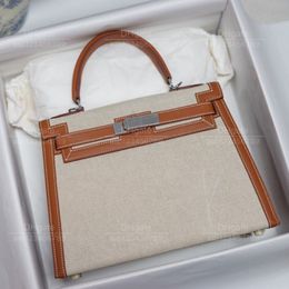 12A Mirror quality luxury Classic Designer Bag woman handbag genuine leather /canvas all handmade brown 28cm Large capacity bag summer Casual Simple tote mummy bag