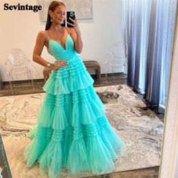 Party Dresses Sevintage Elegant Mint Green Prom Dress Tulle A-Line Spaghetti Strap Tiered Formal Evening Floor Length Gowns 2024