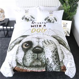 Bedding Sets 3d Dog Set Black And White Bed Cover Cartoon Duvet With Pillowcases Adult Kids Home Bedroom Decor