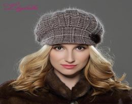 LILIYABAIHE NEW Style Women Winter brim knitted wool angora Geometric mink flower decoration cap Double warm hat Y2001027560196