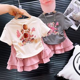 Clothing Sets 3 4 5 6 8 Years Girls Set Summer Cartoon Print T-shirt Half Length Skirt 2Pcs Suit For Kids Fashion Outfit