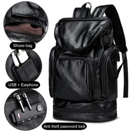 Backpack Large Capacity Man's PU Bag 15.6 Inch Anti Theft With Shoe Student Teenagers USB Charging Travel Bagpack Mochila