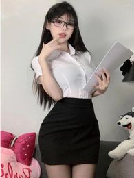 Work Dresses Sexy Secretary Uniform Set Temptation Bag Hip Passionate Nightclub Female White Collar Pure Desire Style Role Playing Sets EMSK