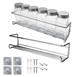 Kitchen Storage Wall-Mounted Metal Hanging Racks Spice Jar Rack No Drilling For Home Restaurant Single Layer 2 Pcs Seasoning Shelf