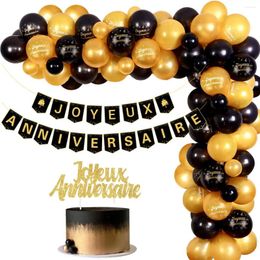 Party Decoration JOYMEMO Black Gold Birthday Balloon Garland Kit For Men Joyeux Anniversaire Banner Cake Topper Set