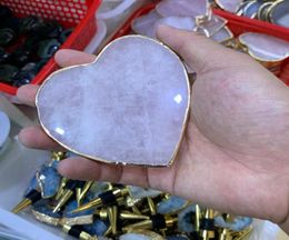 Natural pink crystal heartshaped thin slice Rose crystal slice grinding heartshaped shape7057596