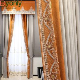 Curtain Custom Embroidered Screen Orange Jacquard Stitching Thickened Chenille Curtains For Living Room Bedroom French Window Balcony