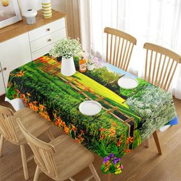 Table Cloth Beautiful Garden Rectangular Tablecloth Natural Landscape Decor Dining Room Outdoor Picnic Mat Decoration