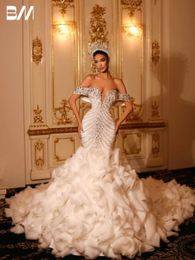 Abito da sposa con collo a cuore elegante cristalli di perline di sirena abiti da sposa lunghi pavimenti Vestidos de nolia