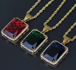 hip hop gem pendant necklaces for men women luxury green blue gemstone ruby pendants stainless steel Colourful necklace Jewellery lov7604995