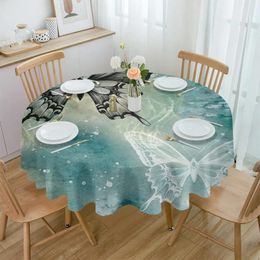 Table Cloth Butterfly Dots Gradient Round Tablecloth Waterproof Wedding Party Cover Holiday Dining