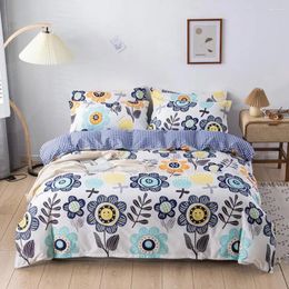 Bedding Sets Home Textile 5 Size Blue Flowers Summer Bed Linens 3/4pcs Duvet Cover Set Pastoral Sheet AB Side