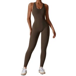 Lu Yoga Align Suit Women U Neck Hollow Out Back Sleeveless Dance Wear Jumpsuit Fiess Yoga Workout Sports Bodysuit LL Lemon Sports Gym