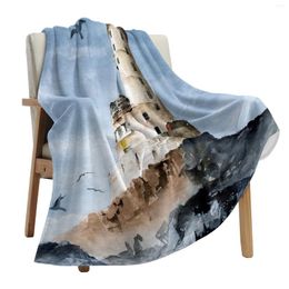 Blankets Lighthouse Island Vintage Watercolour Throws For Sofa Bed Winter Soft Plush Warm Throw Blanket Holiday Gifts
