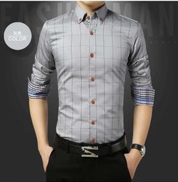 Men's Dress Shirts Four Seasons New Korean Version Shirt Mens Slim Fit Plaid Shirt Business Casual Work Suit Mens Long Slve Shirt Y240514