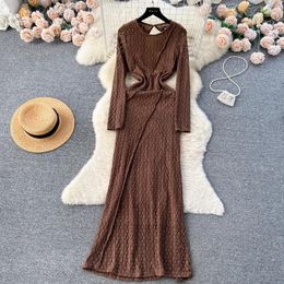 Casual Dresses French Chic Lace Sexy For Women Long Sleeve O-neck Backless Female Vestidos Mujer Autumn Elegant Maxi Dress Drop