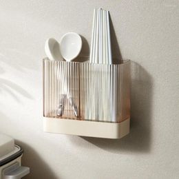 Kitchen Storage Adhesive Chopstick Organiser Wall-mounted Chopsticks Cage Transparent Anti-slip For Spoon
