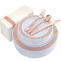 Disposable Dinnerware Rose Gold Party Tableware Set Plastic Plate Cups Paper Birthday Wedding Bachelorette Decoration Baby Shower