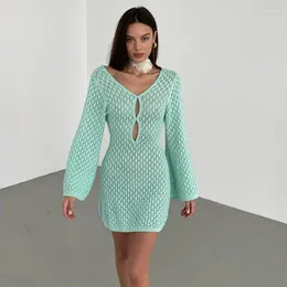 Women's Beach Tunic Pareo Clothes Bikini Cover Up Bath Exits Woman 2024 Sexy Swimwear Skirt Solid Color Knitted Hollow Top