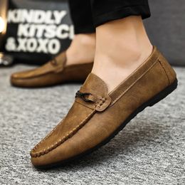 Summer Mens Loafers Comfortable Flat Casual Shoes Men Breathable Moccasins SlipOn Soft Leather Driving Shoes 2023 240509
