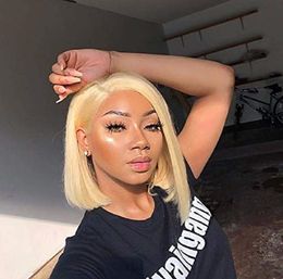 Hot Selling Europe and America Short Straight Bob Human Hair Wig with Baby Hairs Brazilian Pre-Plucked Lace Front Synthetic Wigs For Women Girls Dropshipping