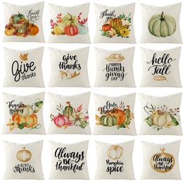 Pillow Fall Thanksgiving Throw Pillowcase 18x18 Inches Farmhouse Home Decorative Cover Letter Truck Pumpkin Linen