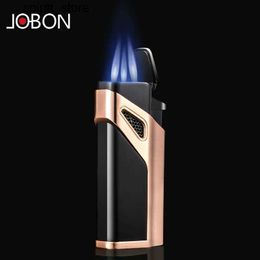 Lighters JOBON Metal Butane Gas Cigar Lamp Outdoor Windproof Blue Flame 3 Torch Turbo Jet Barbecue Jewelry Baking and Welding Tool Mens Gift S24513 S24513
