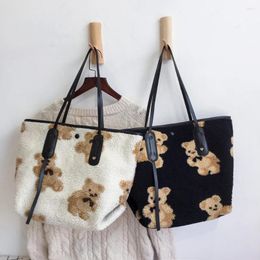 Bag Fashion Bear Printed Shoulder Top-handle Autumn Women Plush Tote Handbags Portable Large Capacity Shopping Travel Satchel