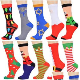 Mens Socks Christmas Unisex Winter Holiday Gift Women Sock Casual Striped Printed Party Tree Pattern Clothes Calcetines Drop Deliver Dh5Vd