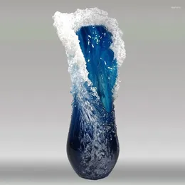 Vases Sea Wave Vase Oceanic Blue Resin Handmade Crafts Dry Flower Pot Home Decoration Accessories