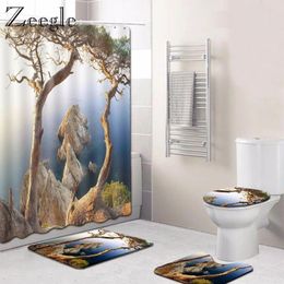 Bath Mats Zeegle Mat Set Print Natural Scenic Bathroom Curtain Toilet Pedestal Rug Lid Cover Foot Waterproof