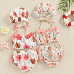 Clothing Sets Baby Girls Three Piece Swimsuits Floral Print Halter Bikini Set Bathing Suit With Swim Cap