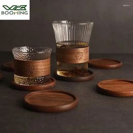 Table Mats Wooden Cup Pad Black Walnut Tea Heat-resistant Natural Beech Wood Creative Square Circular Solid